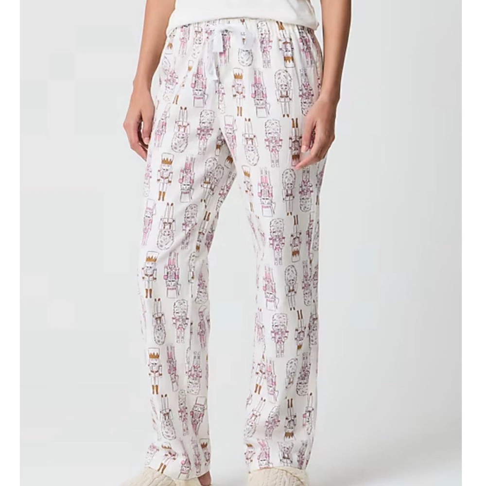 J. Crew White Flannel Pajama Pants with Pink Nutcracker Print